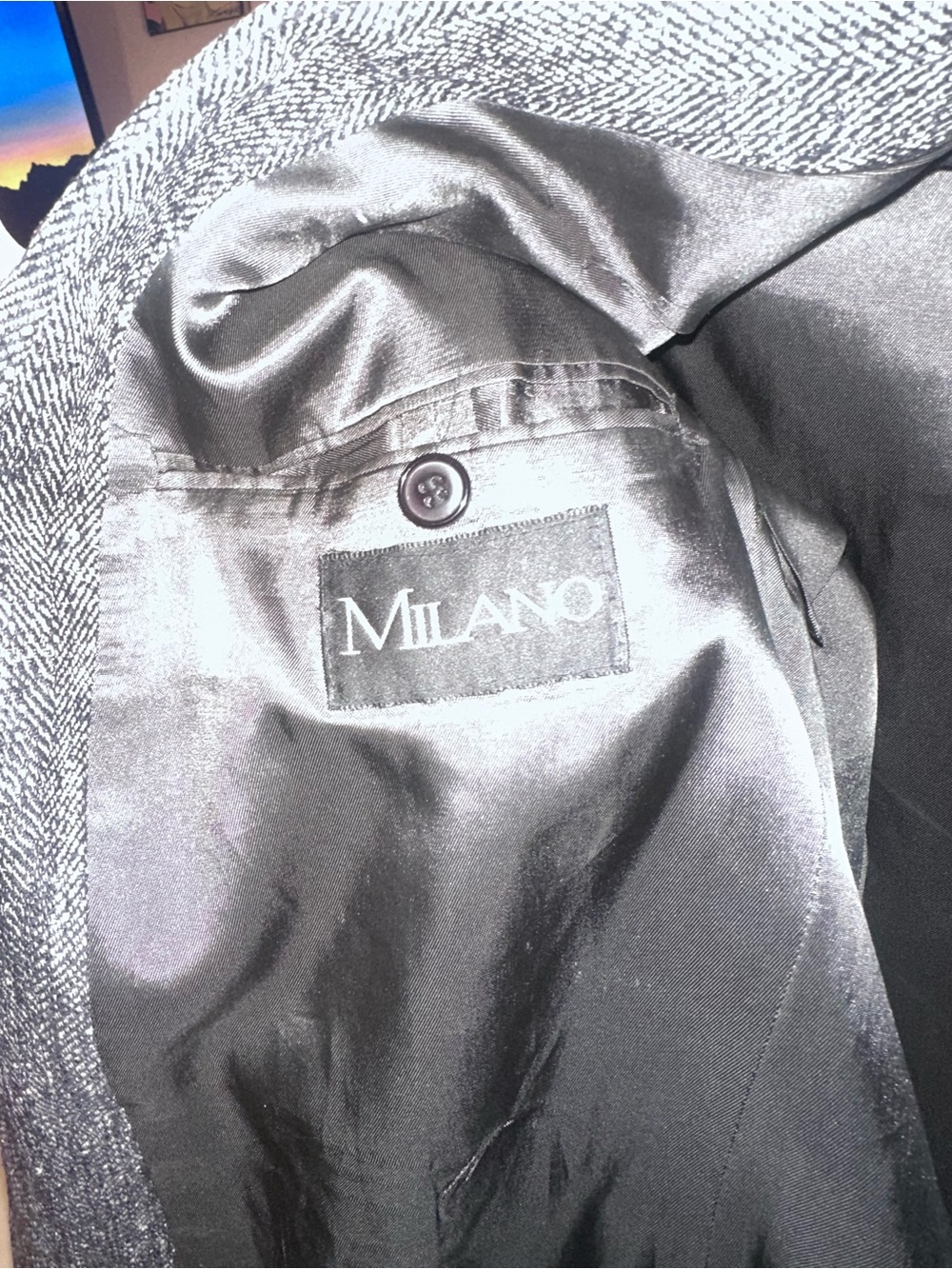 Milano Black Satin-Lined Gray Herringbone Sport Coat
